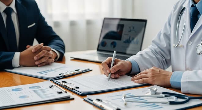 Healthcare attorney reviewing case documents